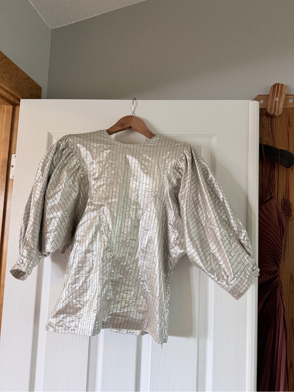 Isabel Marant Silver Metallic Puff-Sleeve Blouse